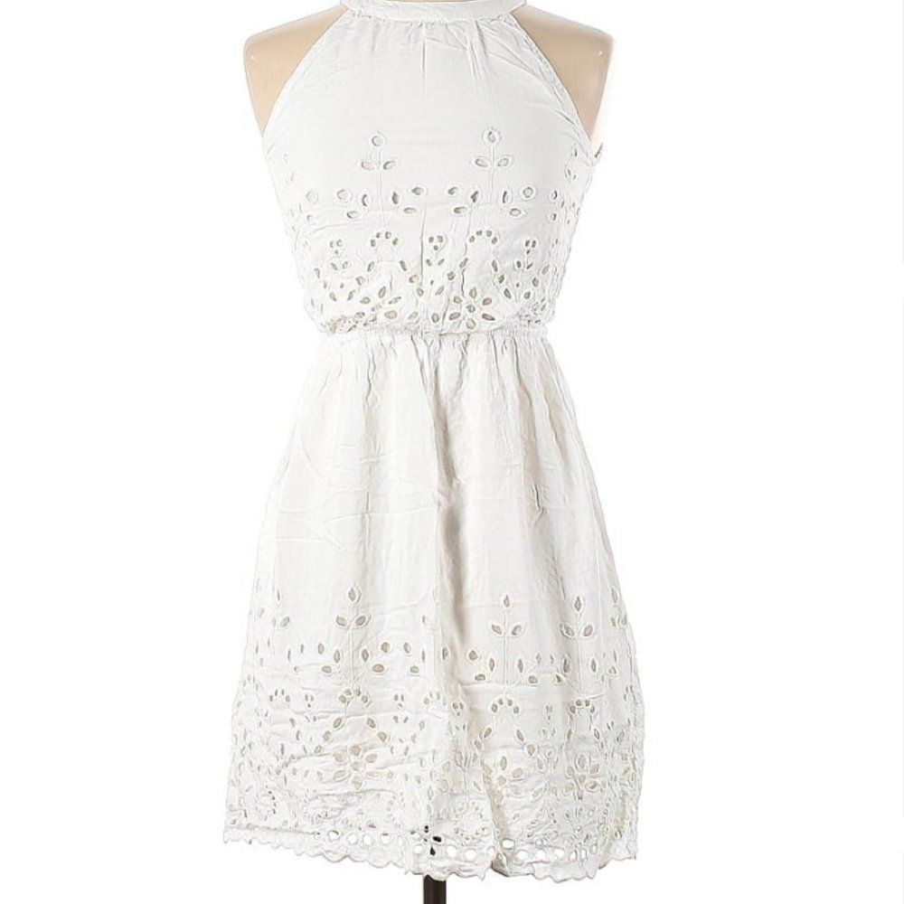 Women's White Eyelet Halter Mini Dress Size M